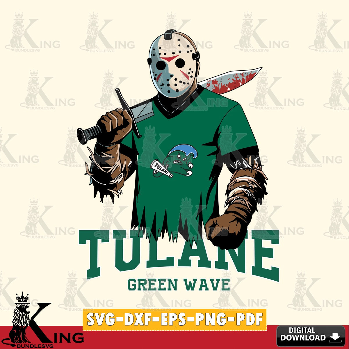 Digital clipart of Tulane Green Wave Jason Voorhees Football, PNG clipart for sublimation printing and graphic design