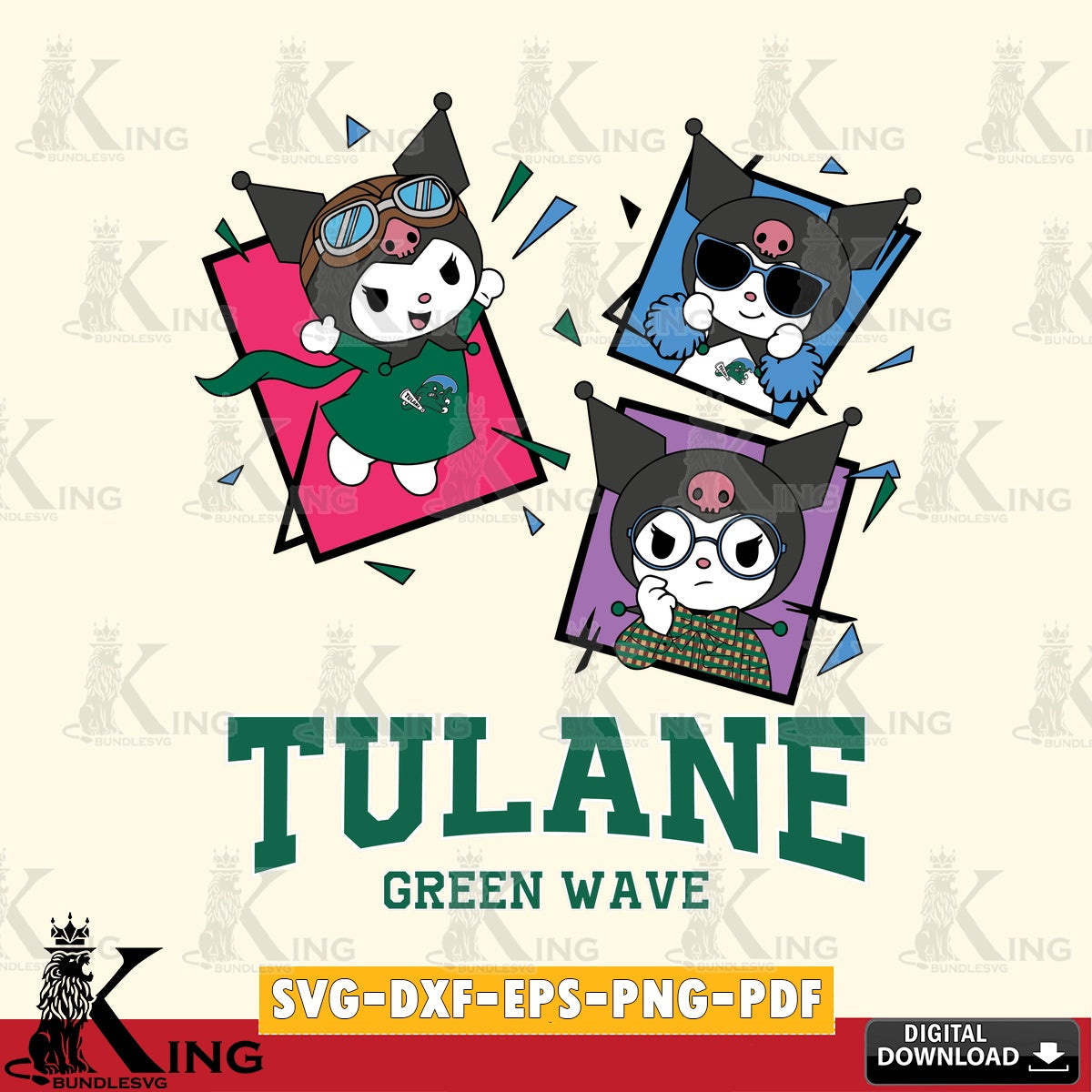 Tulane Green Wave Kuromi Action Football SVG file, Cricut, Cut file  , Digital Download , Instant Download, Sanrio svg, Clipart