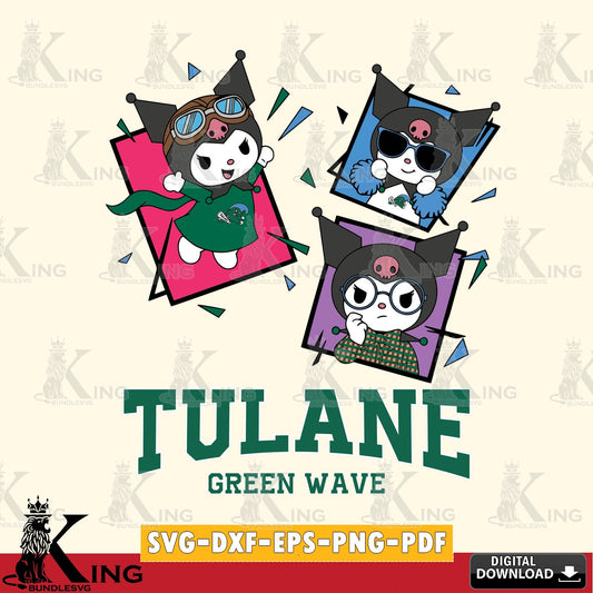 Tulane Green Wave Kuromi Action Football SVG file, Cricut, Cut file  , Digital Download , Instant Download, Sanrio svg, Clipart