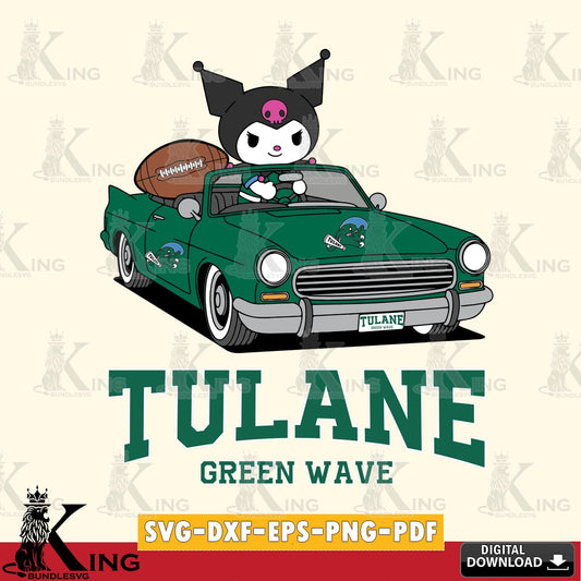 Tulane Green Wave Kuromi Car Football Game SVG file, Cricut, Cut file  , Digital Download , Instant Download, Sanrio svg, Clipart
