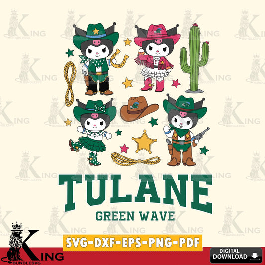 Tulane Green Wave Kuromi Cowboy Western SVG file, Cricut, Cut file  , Digital Download , Instant Download, Sanrio svg, Clipart