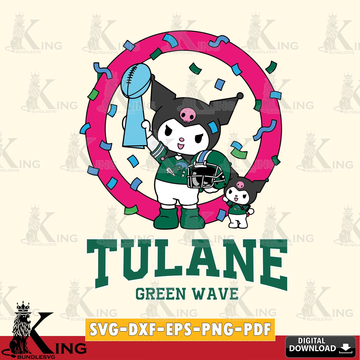 Tulane Green Wave Kuromi Football Champion SVG file, Cricut, Cut file  , Digital Download , Instant Download, Sanrio svg, Clipart