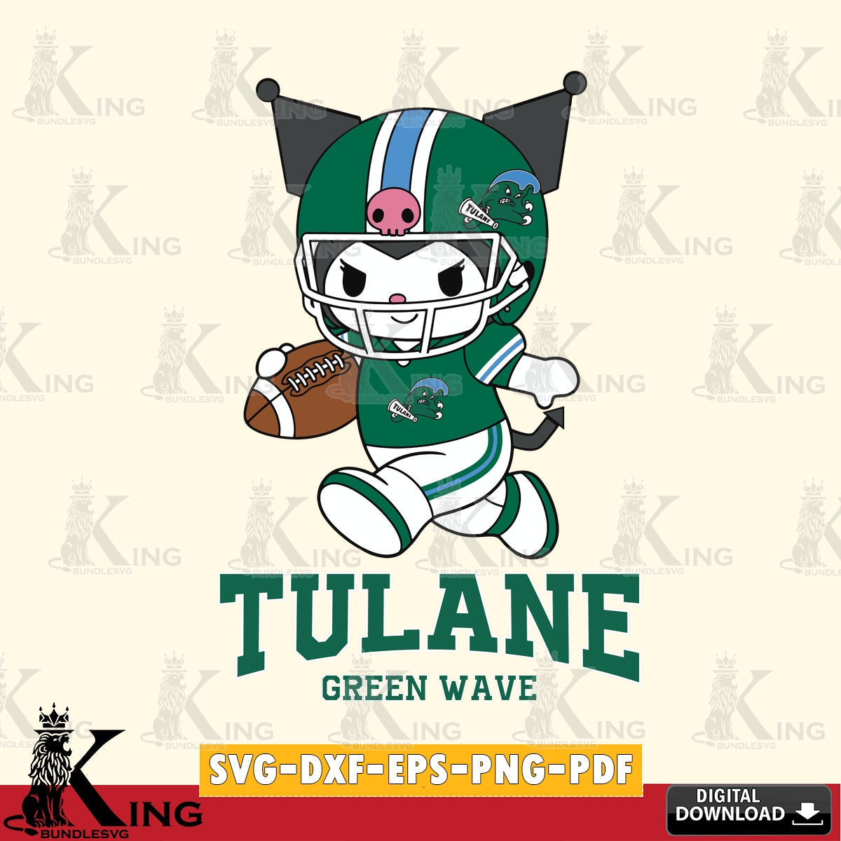 Tulane Green Wave Kuromi Football Run SVG file, Cricut, Cut file  , Digital Download , Instant Download, Sanrio svg, Clipart