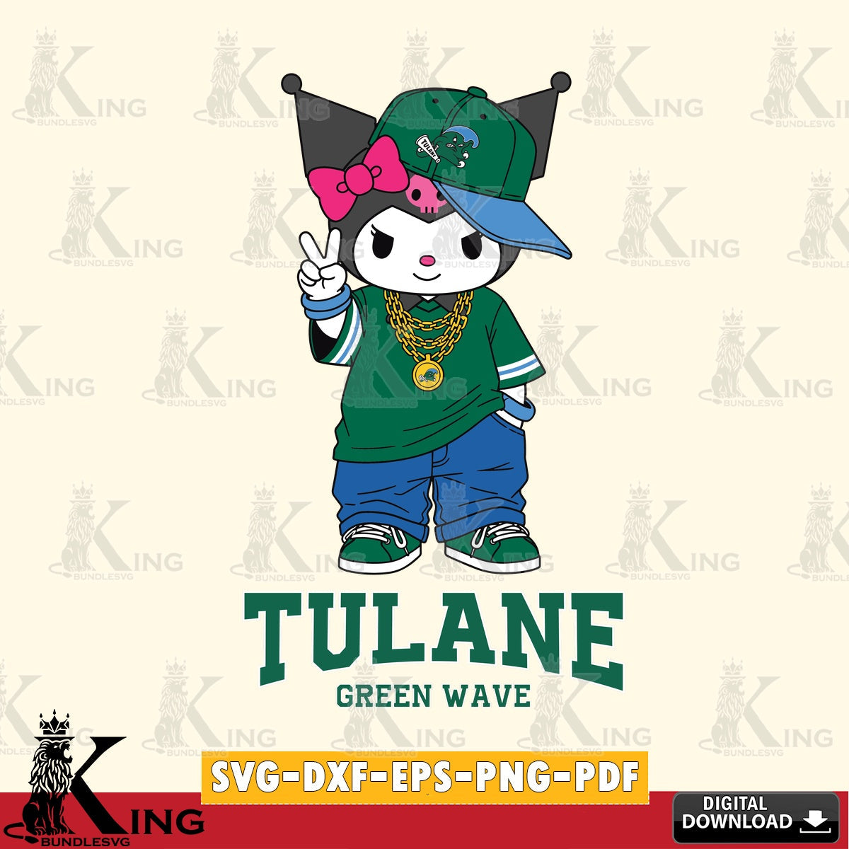 Tulane Green Wave Kuromi Streetwear Style SVG file, Cricut, Cut file  , Digital Download , Instant Download, Sanrio svg, Clipart