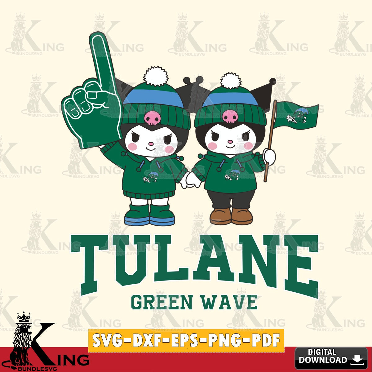 Tulane Green Wave Kuromi rugby Fan SVG file, Cricut, Cut file  , Digital Download , Instant Download, Sanrio svg, Clipart