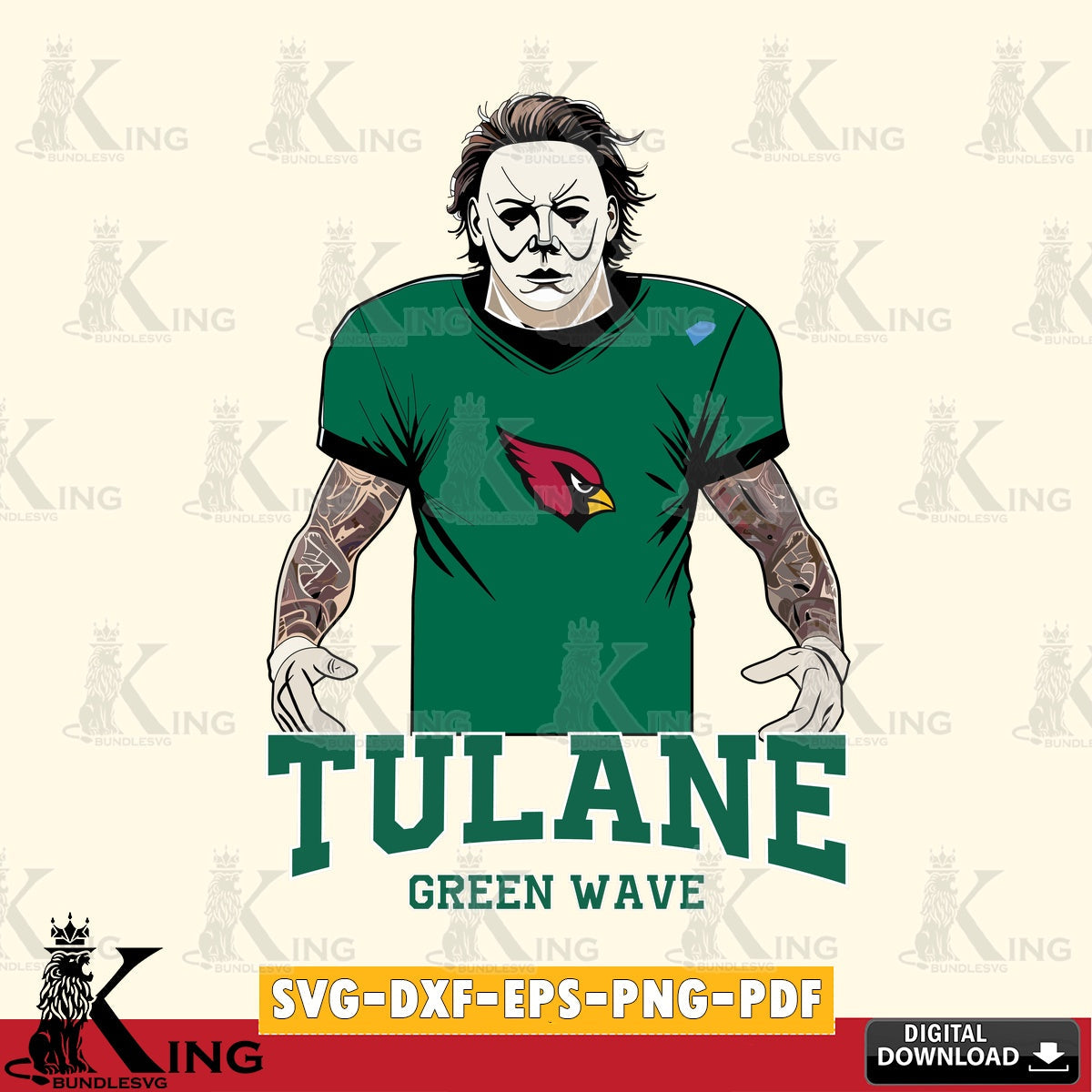 Digital clipart of Tulane Green Wave Michael Myers tattoo football, a digital file for silhouette cameo and cricut projects