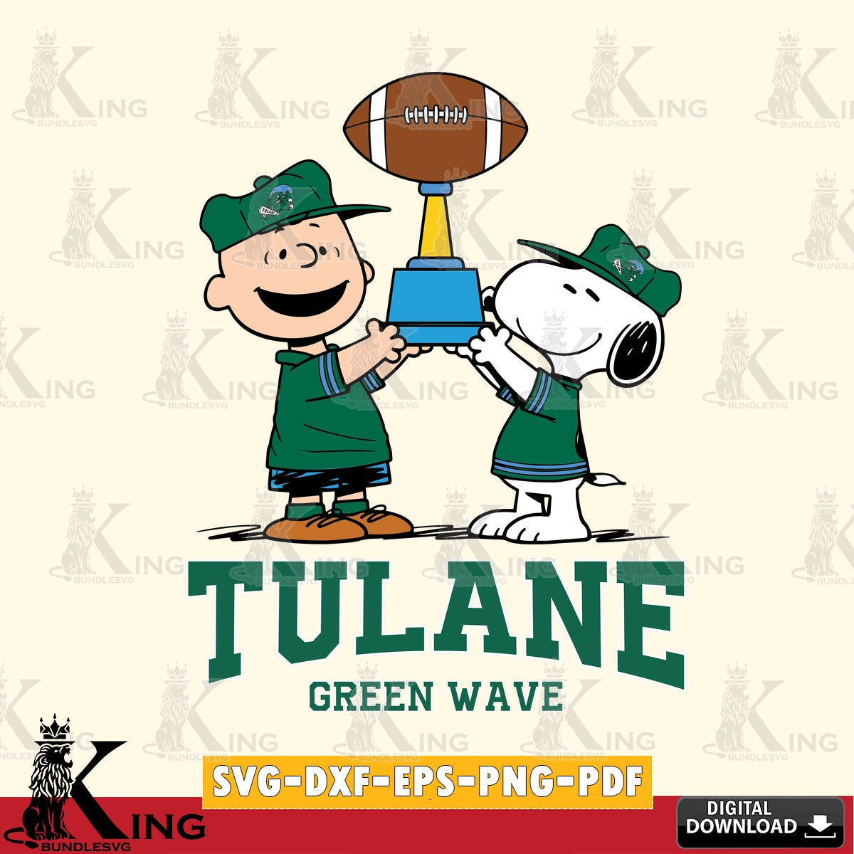 Tulane Green Wave Peanuts Football Trophy SVG, Cricut, Cut file  , Digital Download , Instant Download, Peanuts svg, NCAA svg, Football svg, Sport svg