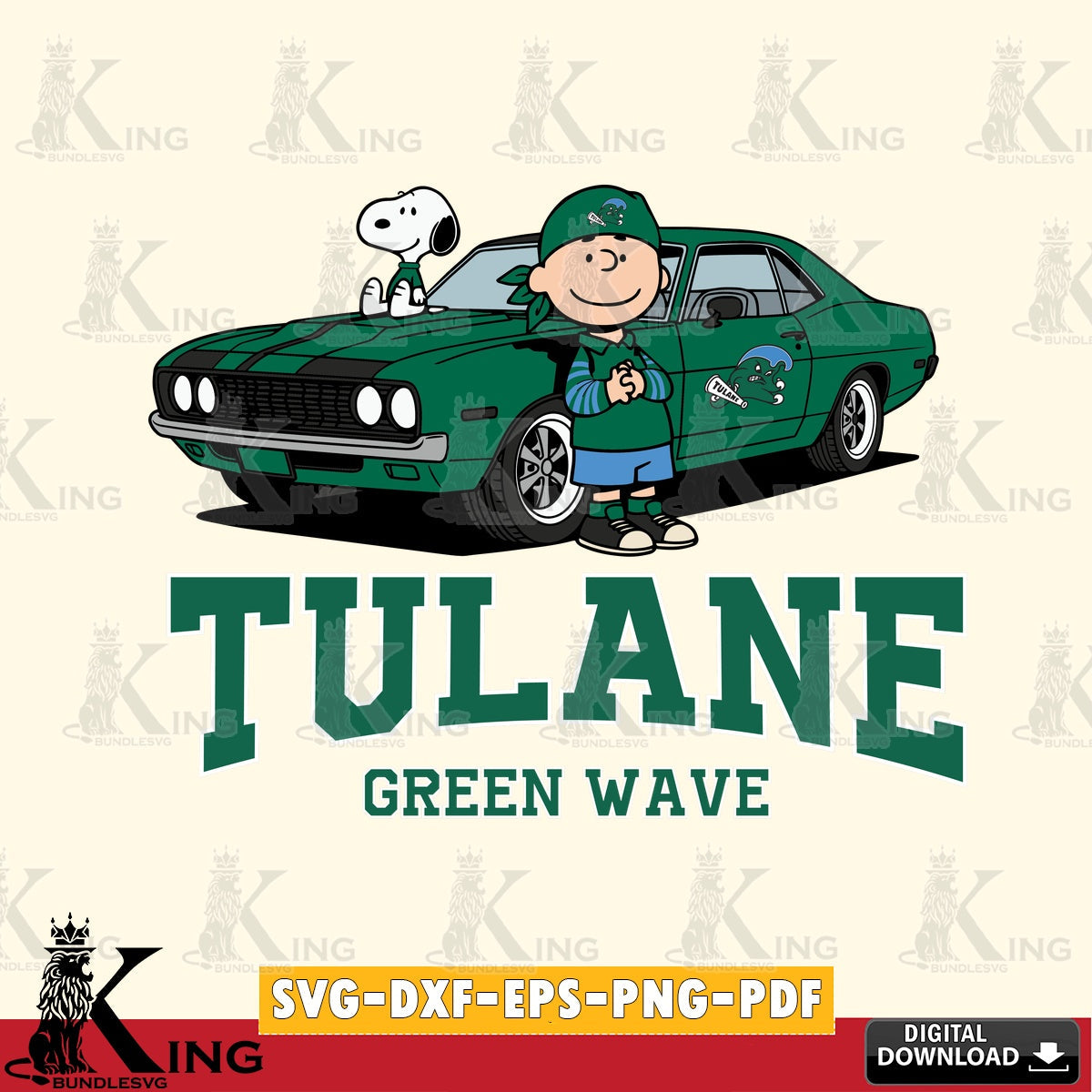 Tulane Green Wave Peanuts Muscle Car SVG, Cricut, Cut file  , Digital Download , Instant Download, Peanuts svg, NCAA svg, Football svg, Sport svg