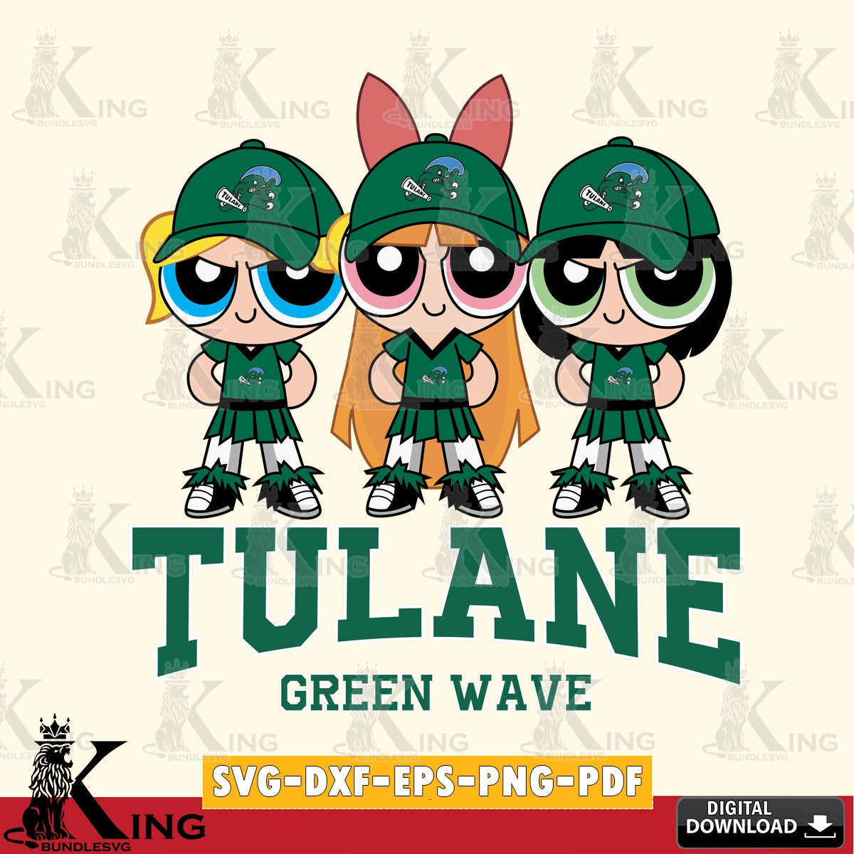 Stylish representation of Tulane Green Wave PowerPuff Girls Football for NCAA, SVG cut file for personalized gifts and laser