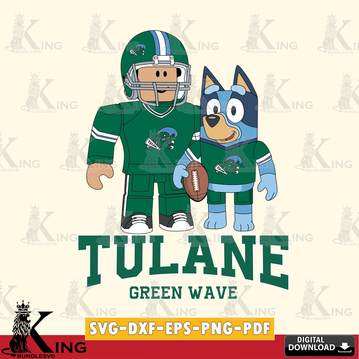 Tulane Green Wave Roblox & Bluey Football SVG file , NCAA Cricut,  File cut , Digital Download , PDF File