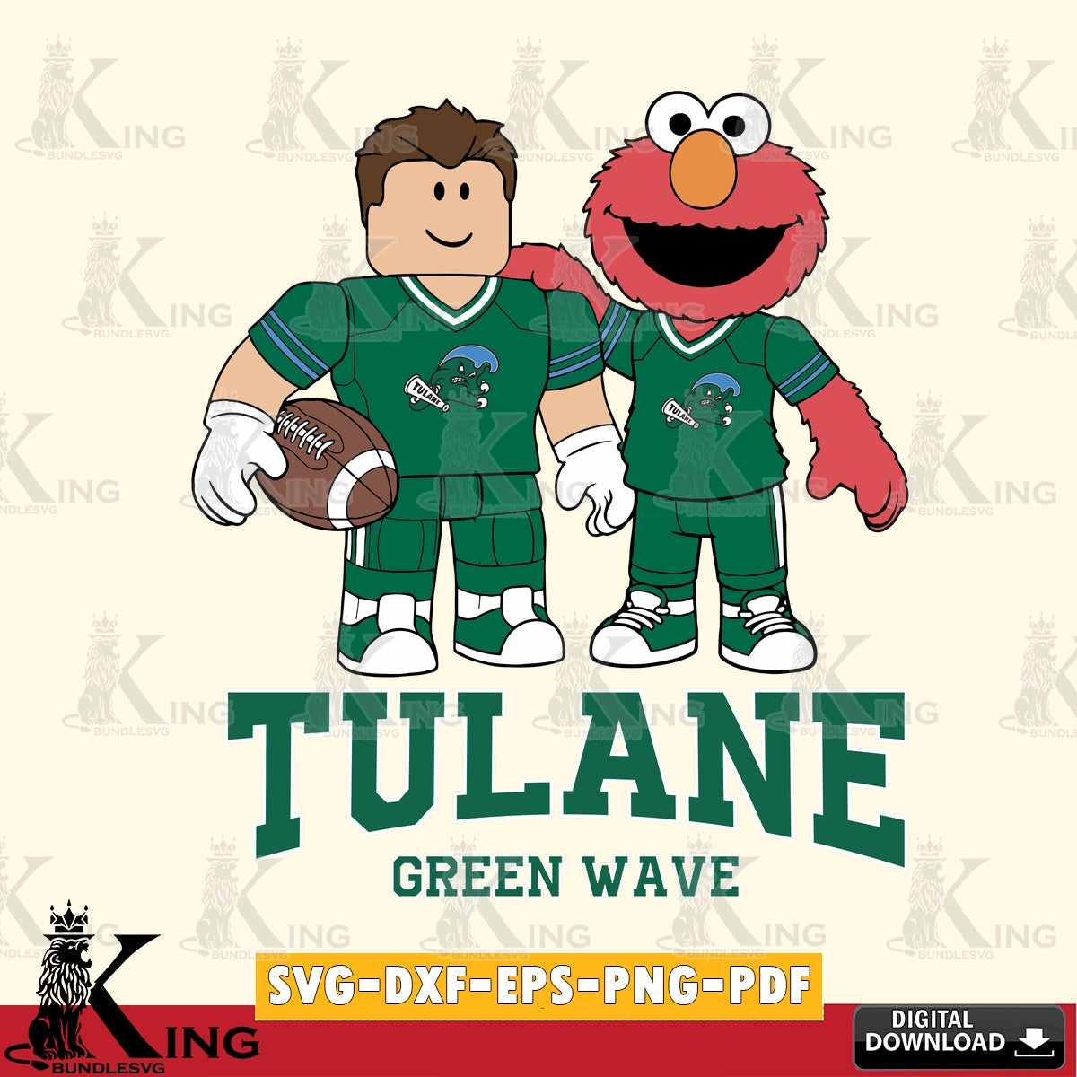 Tulane Green Wave Roblox & Elmo Football SVG file , NCAA Cricut,  File cut , Digital Download , PDF File