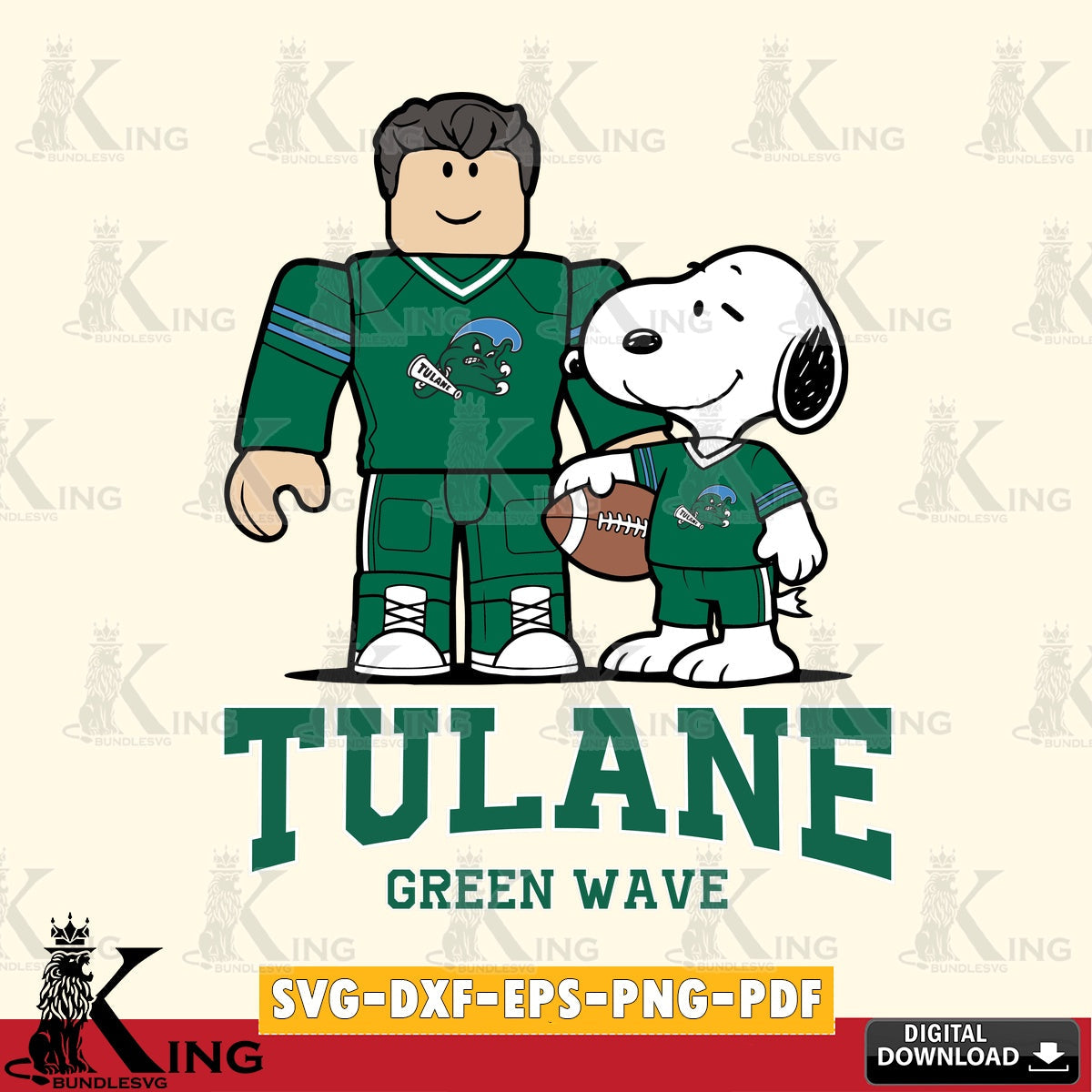 Tulane Green Wave Roblox & Snoopy Football SVG file , NCAA Cricut,  File cut , Digital Download , PDF File