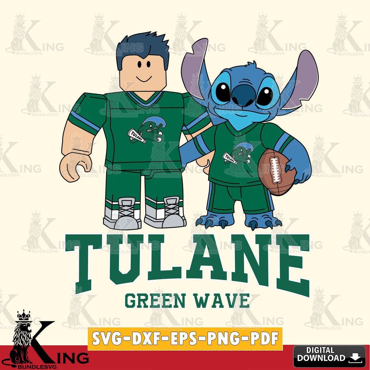 Tulane Green Wave Roblox & Stitch Football SVG file , NCAA Cricut,  File cut , Digital Download , PDF File