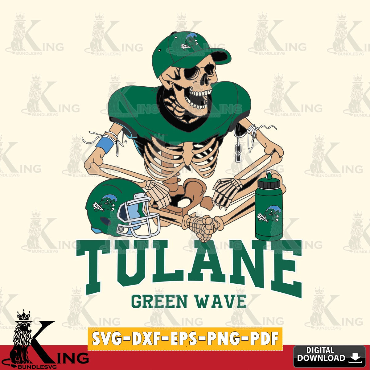 Stylish representation of Tulane Green Wave skeleton player football, printable vector design for sublimation and crafts