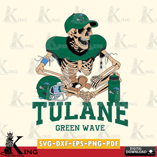 Stylish representation of Tulane Green Wave skeleton player football, printable vector design for sublimation and crafts