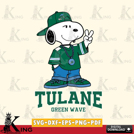 Tulane Green Wave Snoopy Say hi SVG, Cricut, Cut file  , Digital Download , Instant Download, Peanuts svg, NCAA svg, Football svg, Sport svg