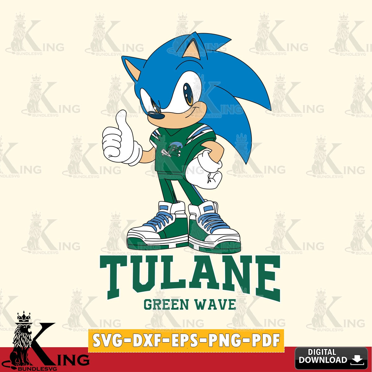 Beautiful illustration of Tulane Green Wave Sonic Like Football digital file for silhouette cameo and cricut projects