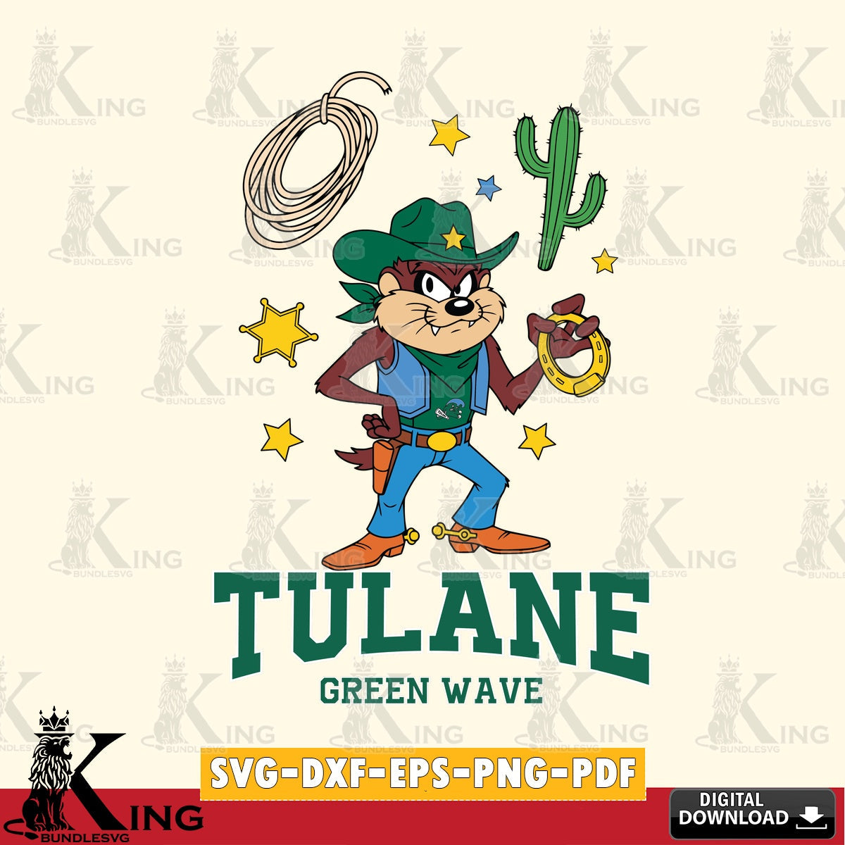 Tulane Green Wave Taz Cowboy Western SVG file, Cut file  , Digital Download , Instant Download, Taz svg, NCAA svg