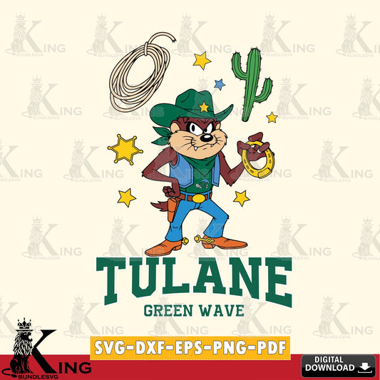 Tulane Green Wave Taz Cowboy Western SVG file, Cut file  , Digital Download , Instant Download, Taz svg, NCAA svg