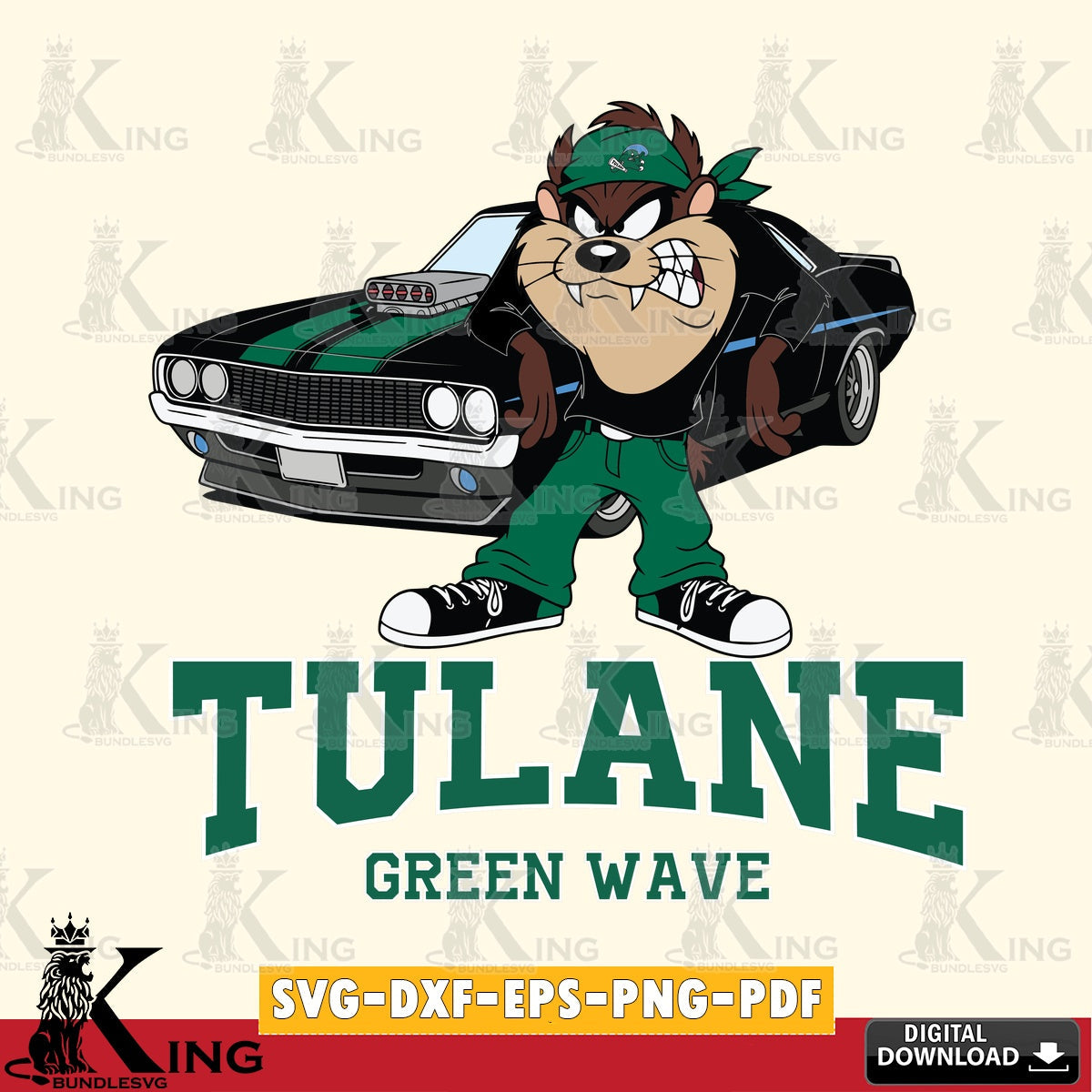 Tulane Green Wave Taz Racing Car SVG file, Cut file  , Digital Download , Instant Download, Taz svg, NCAA svg