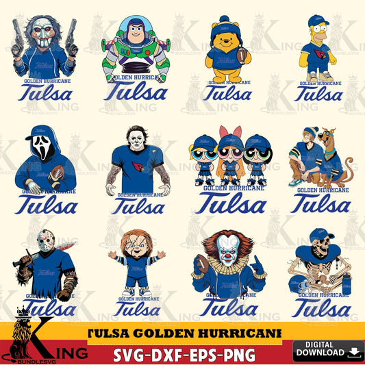 Comprehensive collection of Tulsa Golden Hurricane cartoon football NCAA bundle digital file for silhouette cameo and cricut