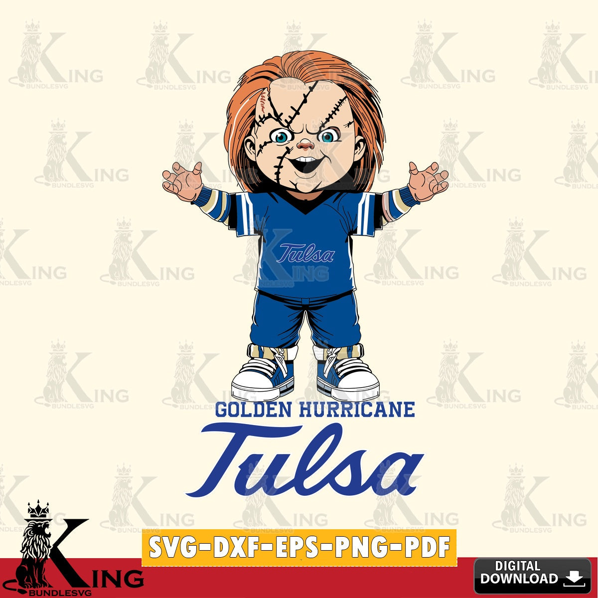Beautiful illustration of Tulsa Golden Hurricane Chucky Football, NCAA SVG PNG design suitable for Glowforge and laser cutting