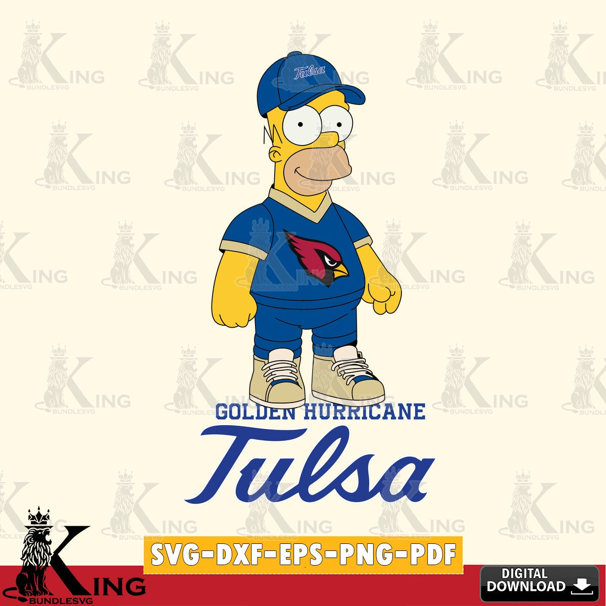 Beautiful illustration of Tulsa Golden Hurricane Homer Simpson football, vector illustration for POD merchandise and apparel