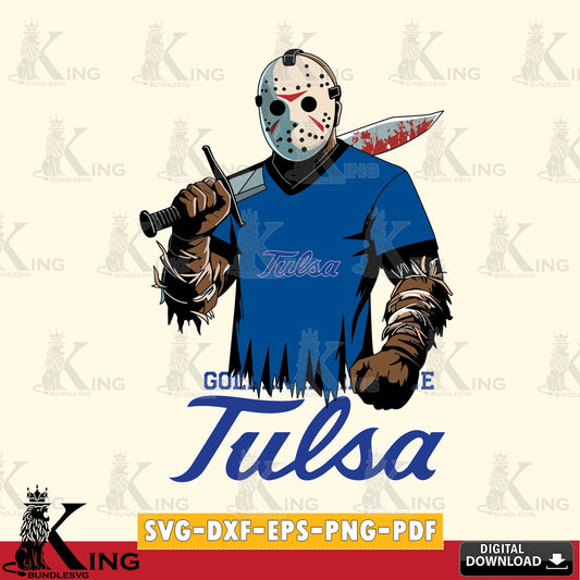 Stylish representation of Tulsa Golden Hurricane Jason Voorhees Football, digital clipart compatible with laser engraving and