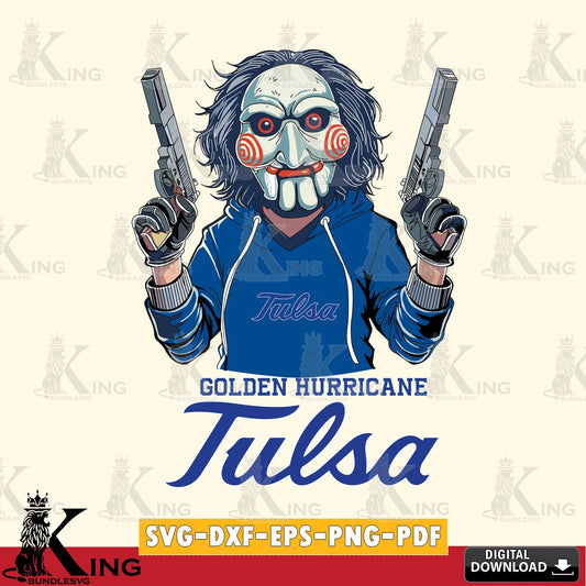 Vector design showing Tulsa Golden Hurricane Jigsaw Billy Football, a digital download for Cricut Maker and paper crafts.
