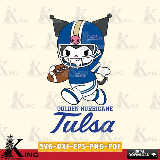 Tulsa Golden Hurricane Kuromi Football Run SVG file, Cricut, Cut file  , Digital Download , Instant Download, Sanrio svg, Clipart