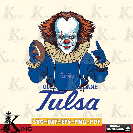 Vector design showing a Tulsa Golden Hurricane Pennywise football player, a vector illustration for POD merchandise and apparel.
