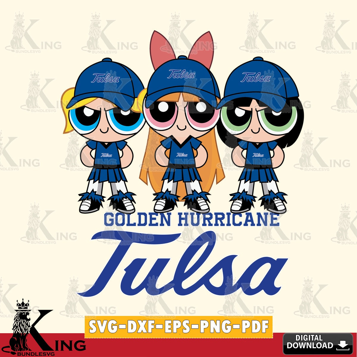 Eye-catching graphic of Tulsa Golden Hurricane PowerPuff Girls Football, SVG PNG files perfect for Cricut and Silhouette cutting.
