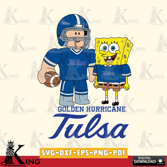 Printable art of Tulsa Golden Hurricane Roblox & Spongebob football, NCAA Cricut vector art for engraving, cutting, and printing.