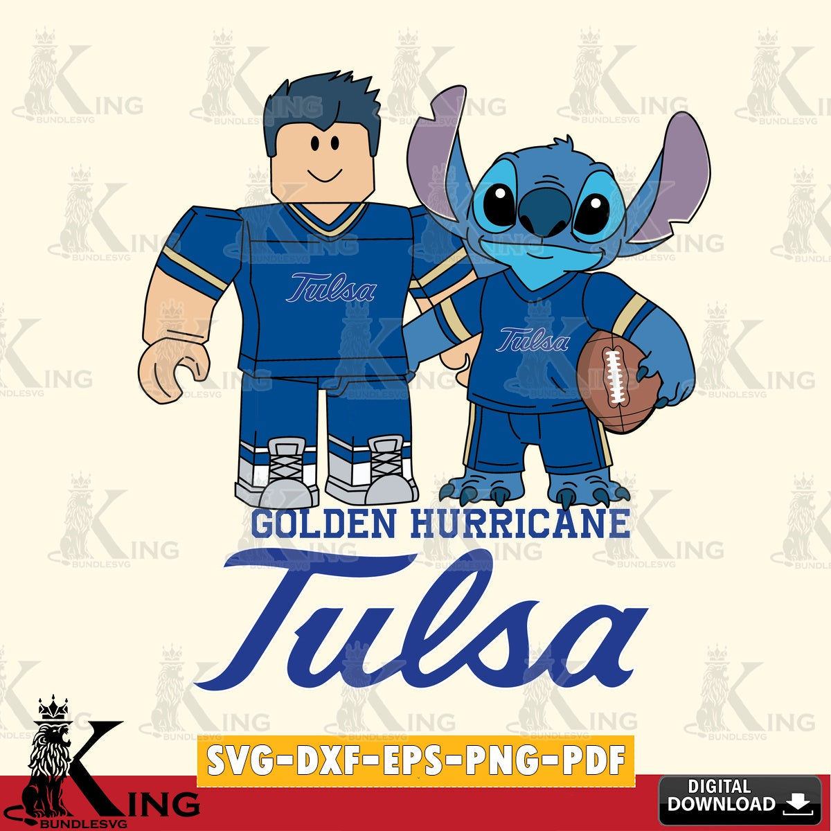 Tulsa Golden Hurricane Roblox & Stitch Football SVG file , NCAA Cricut,  File cut , Digital Download , PDF File