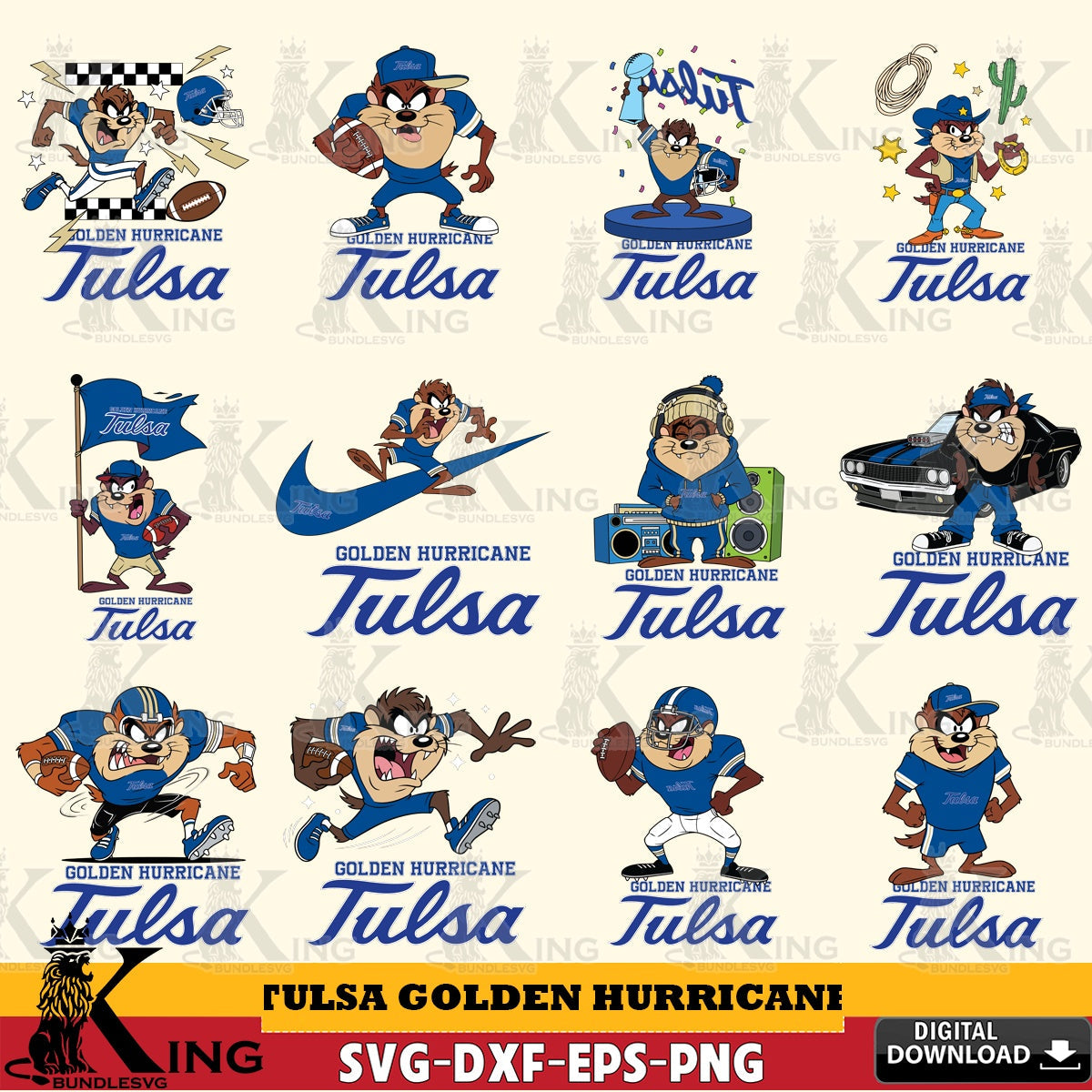 Tulsa Golden Hurricane Taz Football NCAA Bundle SVG file, Cut file  , Digital Download , Instant Download, Taz svg, NCAA svg