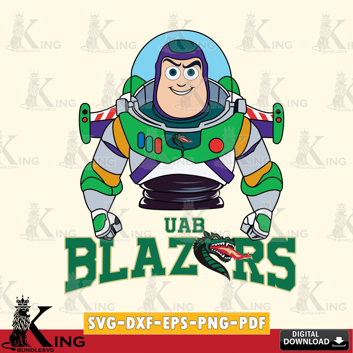 Vector design showing UAB Blazers Buzz Lightyear football, NCAA, PNG clipart for sublimation printing and graphic design