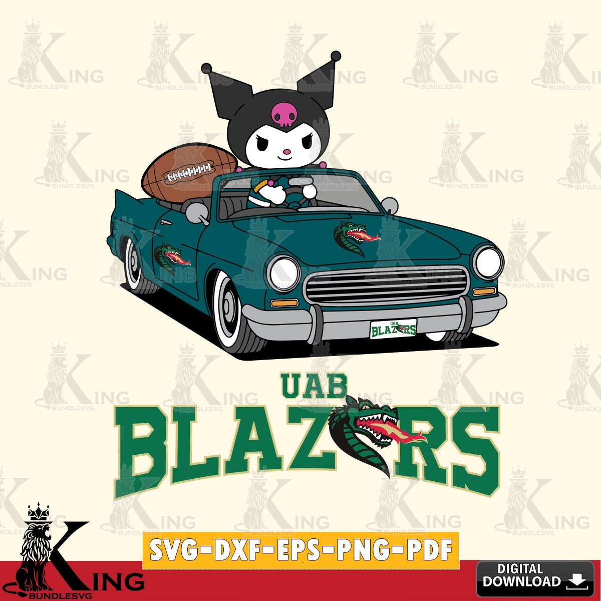 UAB Blazers Kuromi Car Football Game SVG file, Cricut, Cut file  , Digital Download , Instant Download, Sanrio svg, Clipart