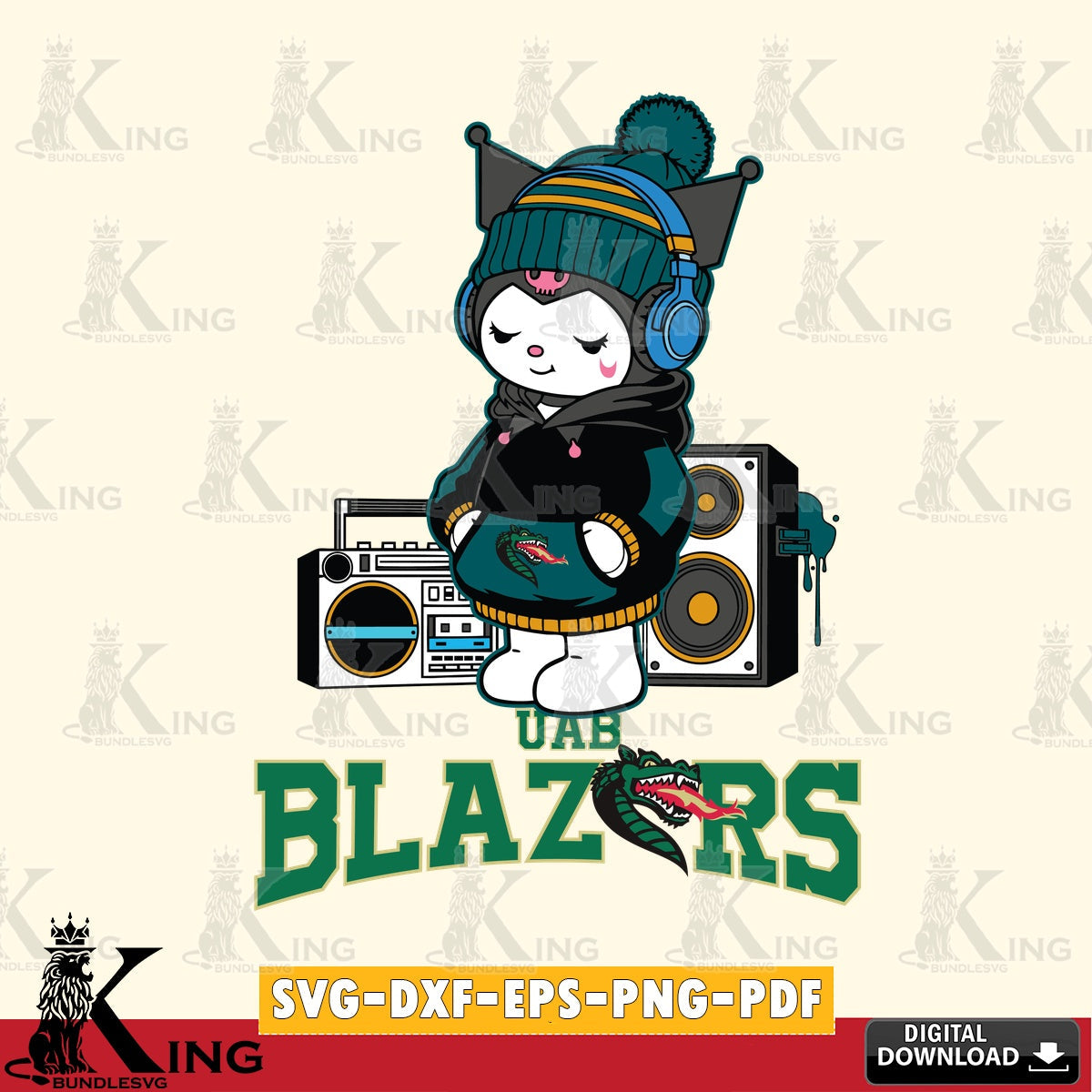 UAB Blazers Kuromi Football Music SVG file, Cricut, Cut file  , Digital Download , Instant Download, Sanrio svg, Clipart