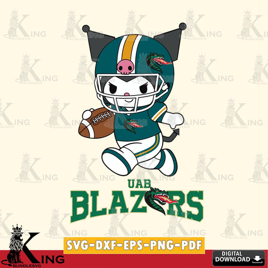 UAB Blazers Kuromi Football Run SVG file, Cricut, Cut file  , Digital Download , Instant Download, Sanrio svg, Clipart