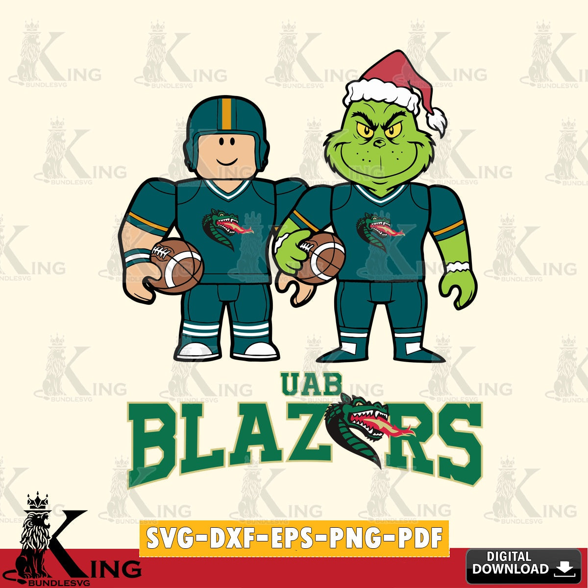 UAB Blazers Roblox & Grinch Football SVG file , NCAA Cricut,  File cut , Digital Download , PDF File