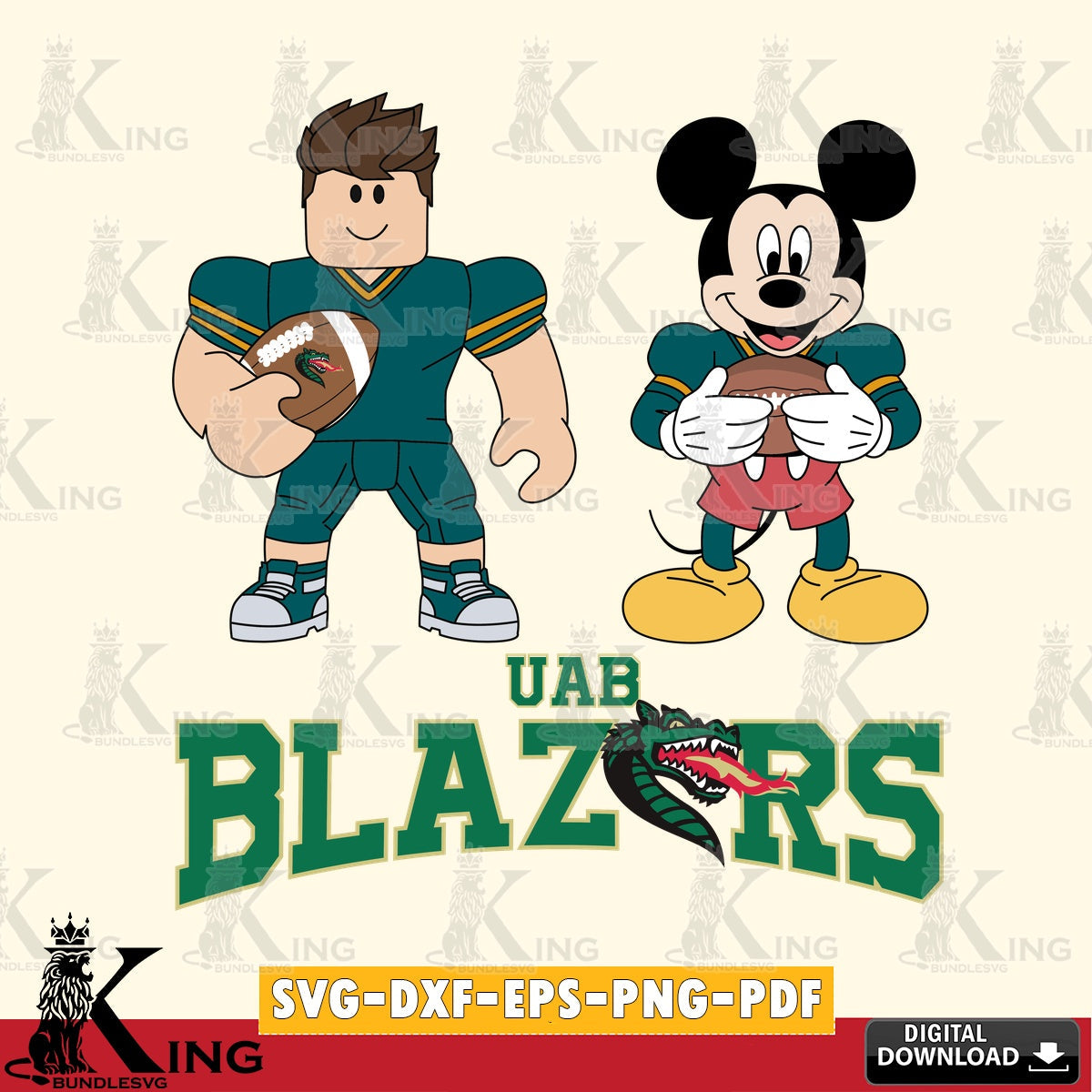 UAB Blazers Roblox & Mickey Football SVG file , NCAA Cricut,  File cut , Digital Download , PDF File