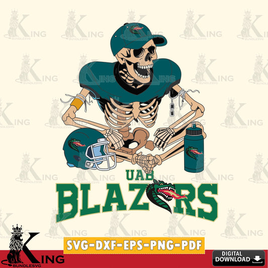 Vector design showing UAB Blazers skeleton player football, cut file ideal for vinyl projects and T-shirt printing.