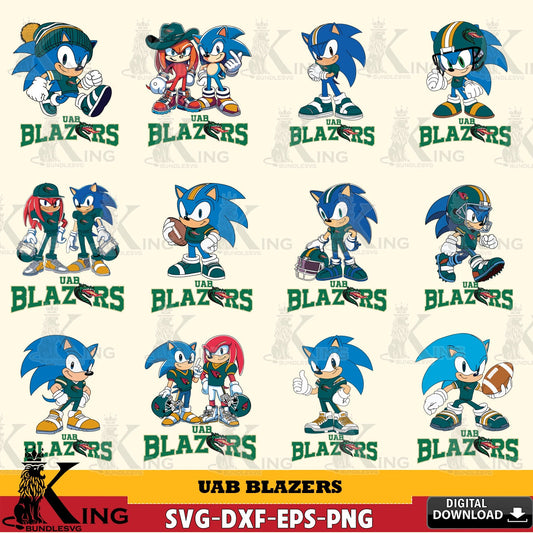 Giant set featuring UAB Blazers Sonic & Knuckles NCAA Football Bundle, SVG cut file for personalized gifts and laser projects
