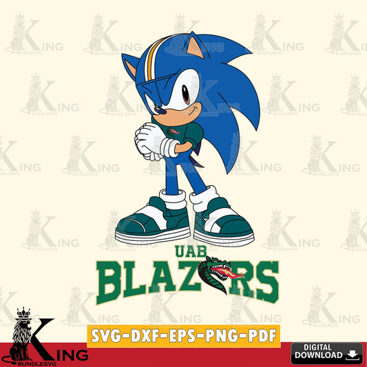 Modern graphic depicting UAB Blazers Sonic cute Football vector art for engraving, cutting, and printing