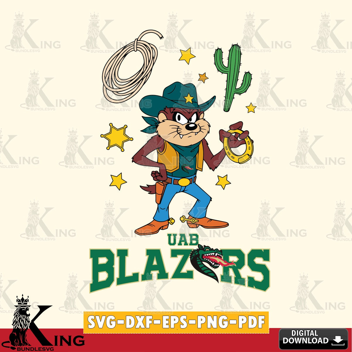 UAB Blazers Taz Cowboy Western SVG file, Cut file  , Digital Download , Instant Download, Taz svg, NCAA svg
