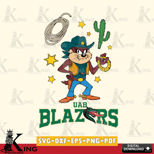 UAB Blazers Taz Cowboy Western SVG file, Cut file  , Digital Download , Instant Download, Taz svg, NCAA svg