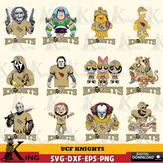 Premium pack containing UCF Knights Cartoon Football NCAA Bundle SVG PNG files perfect for Cricut and Silhouette cutting