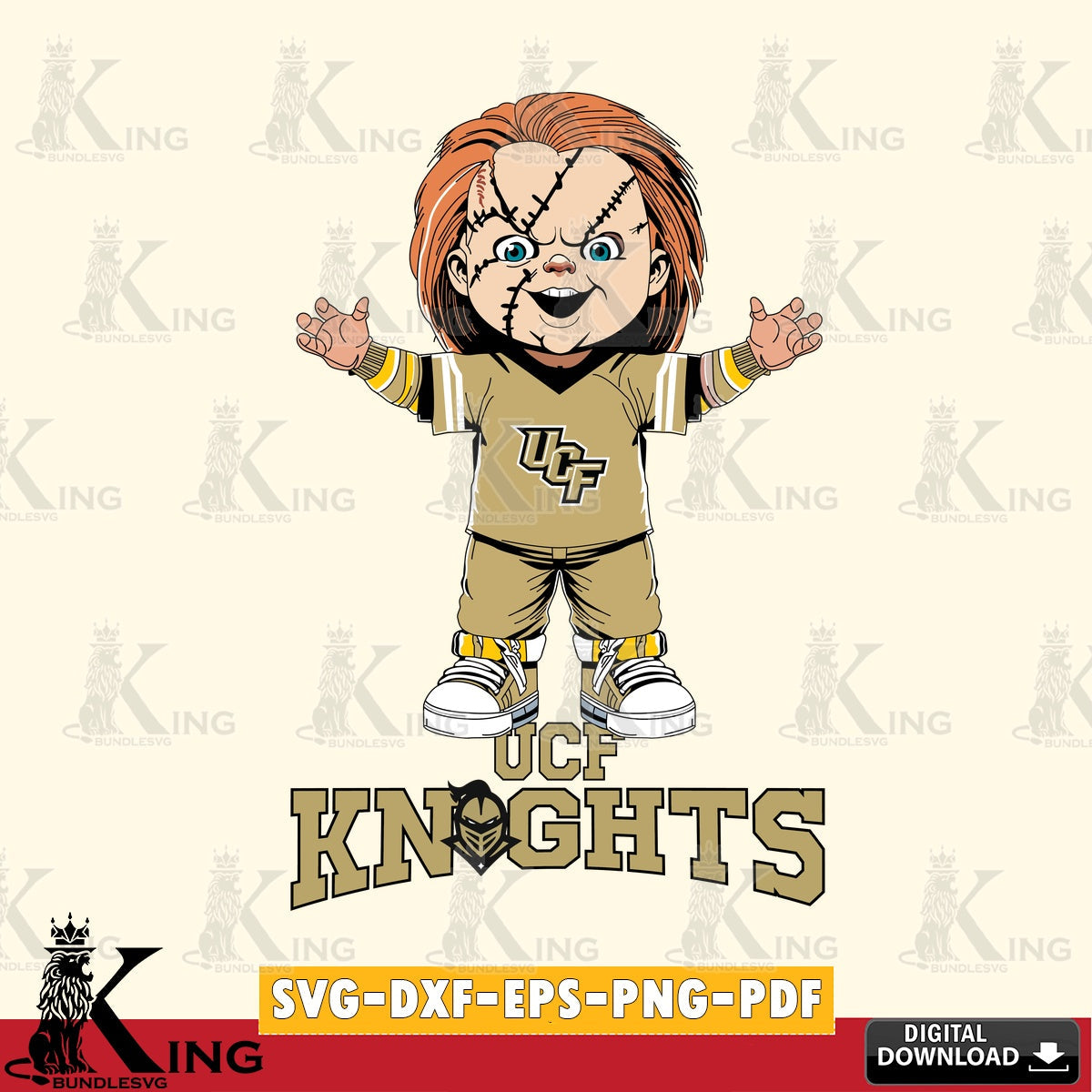 Custom design featuring UCF Knights Chucky Football, NCAA, printable vector design for sublimation and crafts