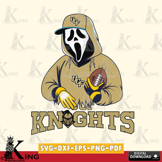 Unique artwork depicting UCF Knights Ghostface Scream football player, PNG clipart for sublimation printing and graphic design