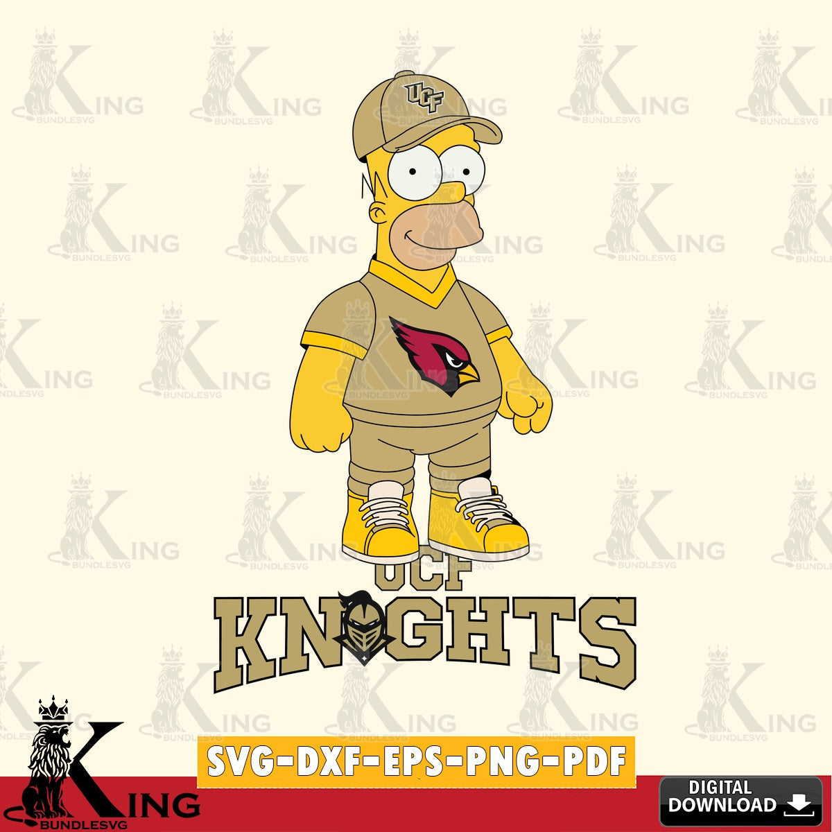 Artistic drawing of UCF Knights Homer Simpson football, NCAA, cut file ideal for vinyl projects and T-shirt printing.